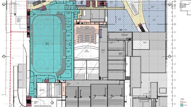 The new Olympic size ice rink (in green on left).