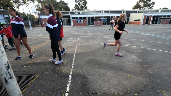 Players train on crowded and dilapidated courts at Black Rock Primery School. Picture: Susan Windmiller.