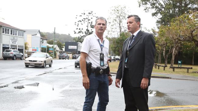 Detectives Christopher Tritton and Rodney Seaman at the scene of the incident in October 2019. Photograph: Jason O'Brien