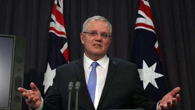 Treasurer Scott Morrison during a press conference in Parliament House in Canberra. Picture: Gary Ramage