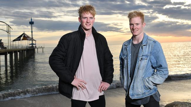 Twin brothers Mark and John Noble. Mark is at South Adelaide and John was drafted from West Adelaide to Collingwood. Picture: Keryn Stevens.