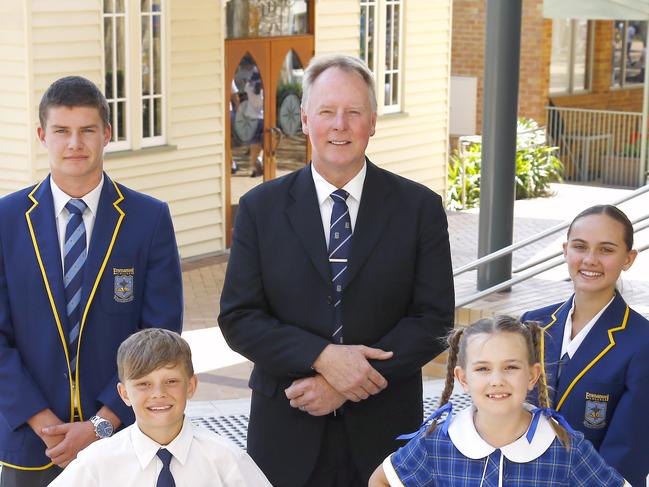 Riley Sidney, Archie Mechen, acting principal Gordon Johnstone, Ava Lavew and Jasmine Smith. Picture: Tertius Pickard