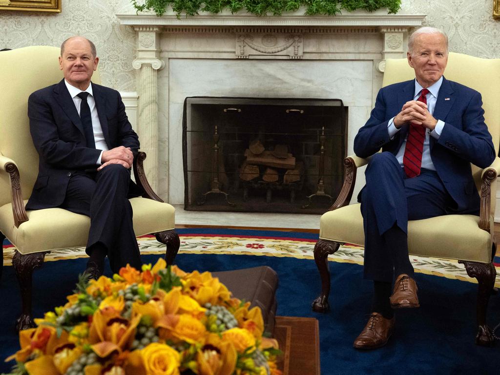 Joe Biden meets with Olaf Scholz. Picture: Andrew Caballero-Reynolds/AFP