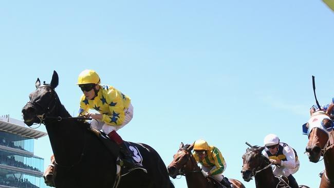 Dear Demi (right) produced an eye-catching run behind Side Glance in the Mackinnon Stakes. Picture: Colleen Petch