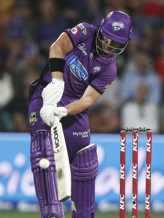 D'Arcy Short of the Hurricanes bats during the BBL match against the Sydney Sixers at Blundstone Arena. Picture: Daniel Pockett/Getty Images