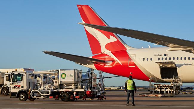 Qantas will buy 10 million litres of sustainable aviation fuel for use on flights from London, to reduce carbon emissions. Picture: Supplied