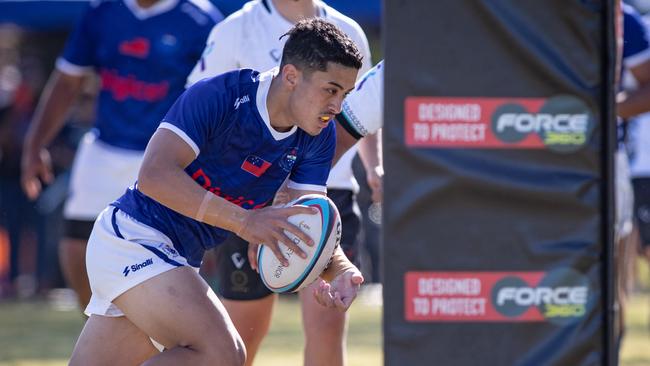 Action in a match between Samoa and Ravouvou Biau.