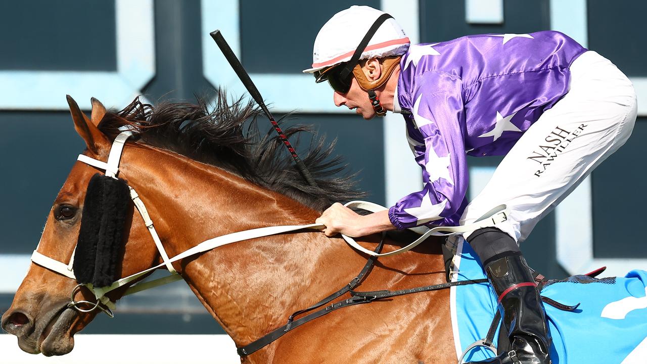 SYDNEY, AUSTRALIA - SEPTEMBER 23: Nash Rawiller riding Espiona wins Race 6 Racing and Sports Golden Pendant during "Kia Golden Rose Day" - Sydney Racing at Rosehill Gardens on September 23, 2023 in Sydney, Australia. (Photo by Jeremy Ng/Getty Images)