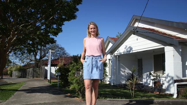 Zoe Lamont outside their newly purchased property in Haberfield in Sydney's inner-west. The suburb is an up and coming property hotspot in Sydney. Picture: Britta Campion