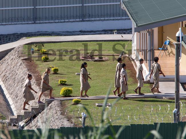 Yvette Nikolic (second from left) follows other prisoners at the Lautoka Womens Corrections Centre. Picture: Mark Stewart