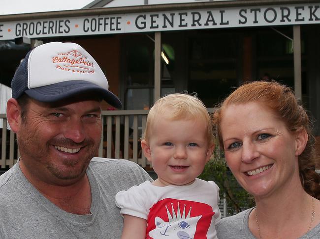 Mackellar MP Jason Falinski is lobbying the communications minister for black spot funding so that areas can get telephone reception. Among the issues is  marine rescue  has no access to mobile phones. Cottage Point Kiosk owners Trent and Angela Wilson and daugher Sia. Photo: Adam Ward