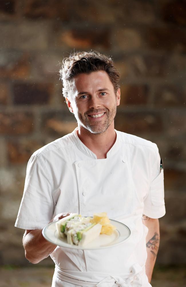 Boxing Day Leftovers: Executive chef Jason Barratt with his Mooloolaba king prawn and avocado sandwich at Supernormal. Picture: Tara Croser.