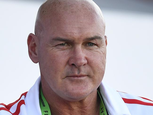 TOWNSVILLE, AUSTRALIA - MARCH 16: Dragons coach Paul McGregor looks on before the start of the round 1 NRL match between the North Queensland Cowboys and the St George Illawarra Dragons at 1300SMILES Stadium on March 16, 2019 in Townsville, Australia. (Photo by Ian Hitchcock/Getty Images)