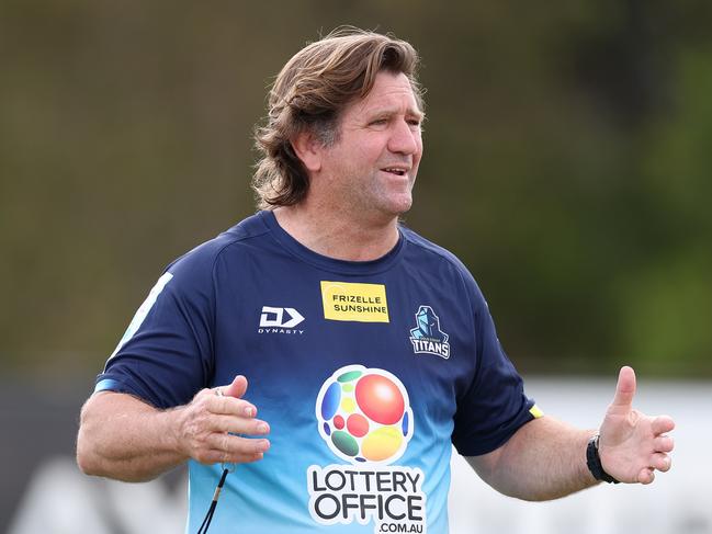 Head Coach Des Hasler looks on during a Gold Coast Titans NRL training session at Parkwood Village on November 07, 2023 in Gold Coast, Australia. (Photo by Chris Hyde/Getty Images)