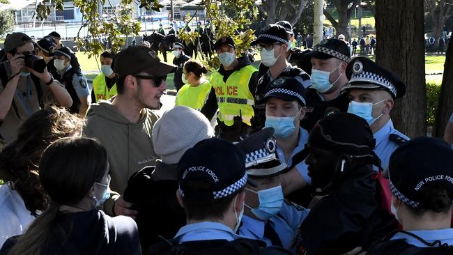 Protesters confront police at the rallies at the weekend. Picture: Matrix News.