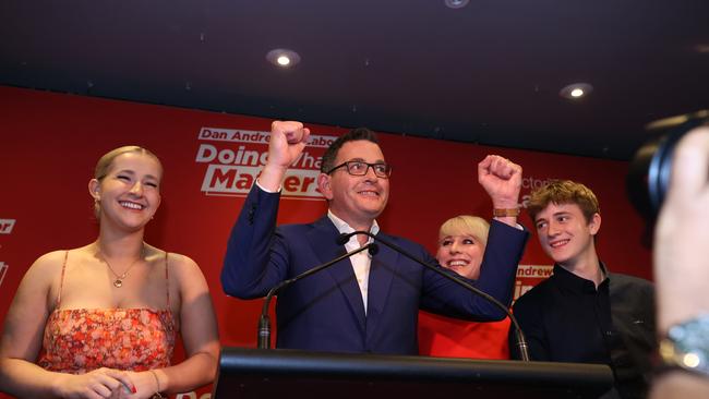 Daniel Andrews supporters at the Village Green Hotel in Mulgrave the headquarters for the Victorian Labor Party on state election day November 26. Picture: Jason Edwards