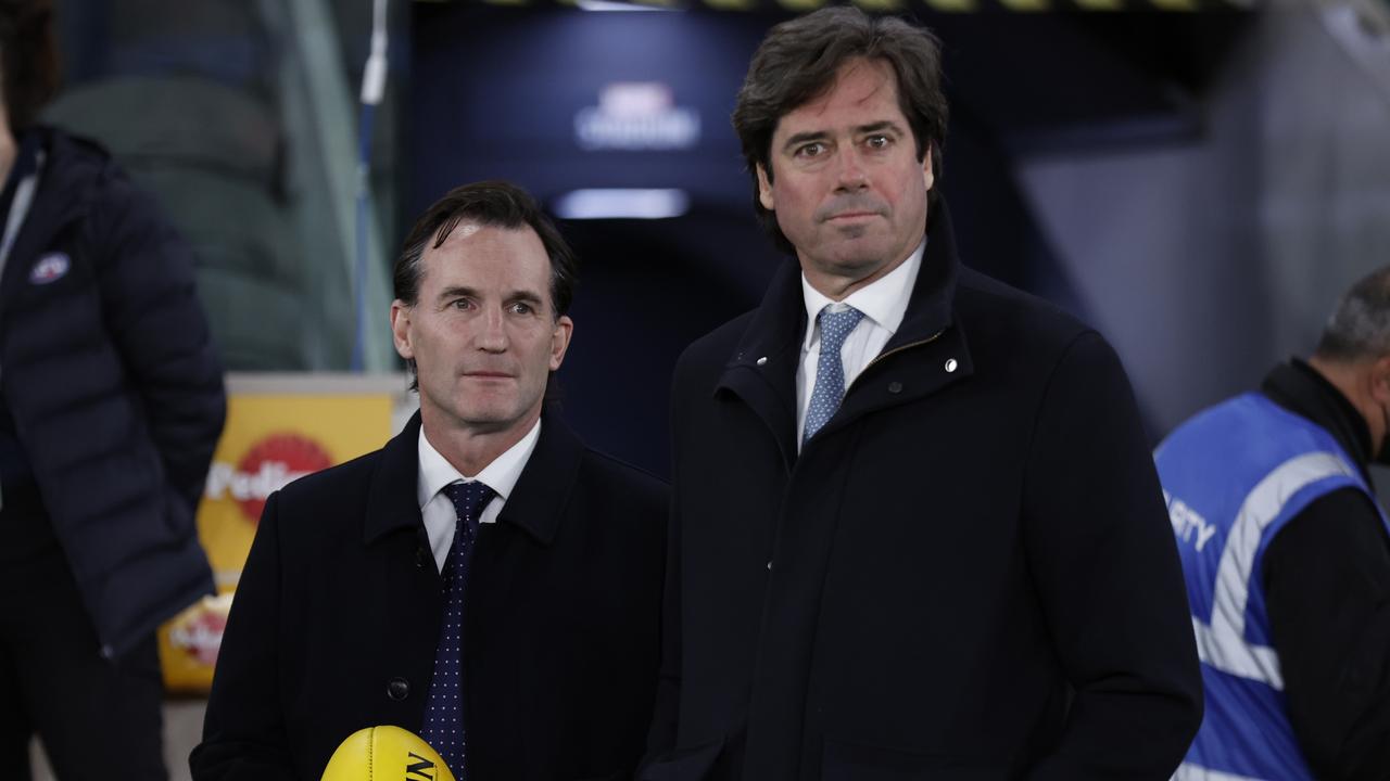 AFL CEO Gillon McLachlan with his successor Andrew Dillon. Picture: Darrian Traynor/Getty Images