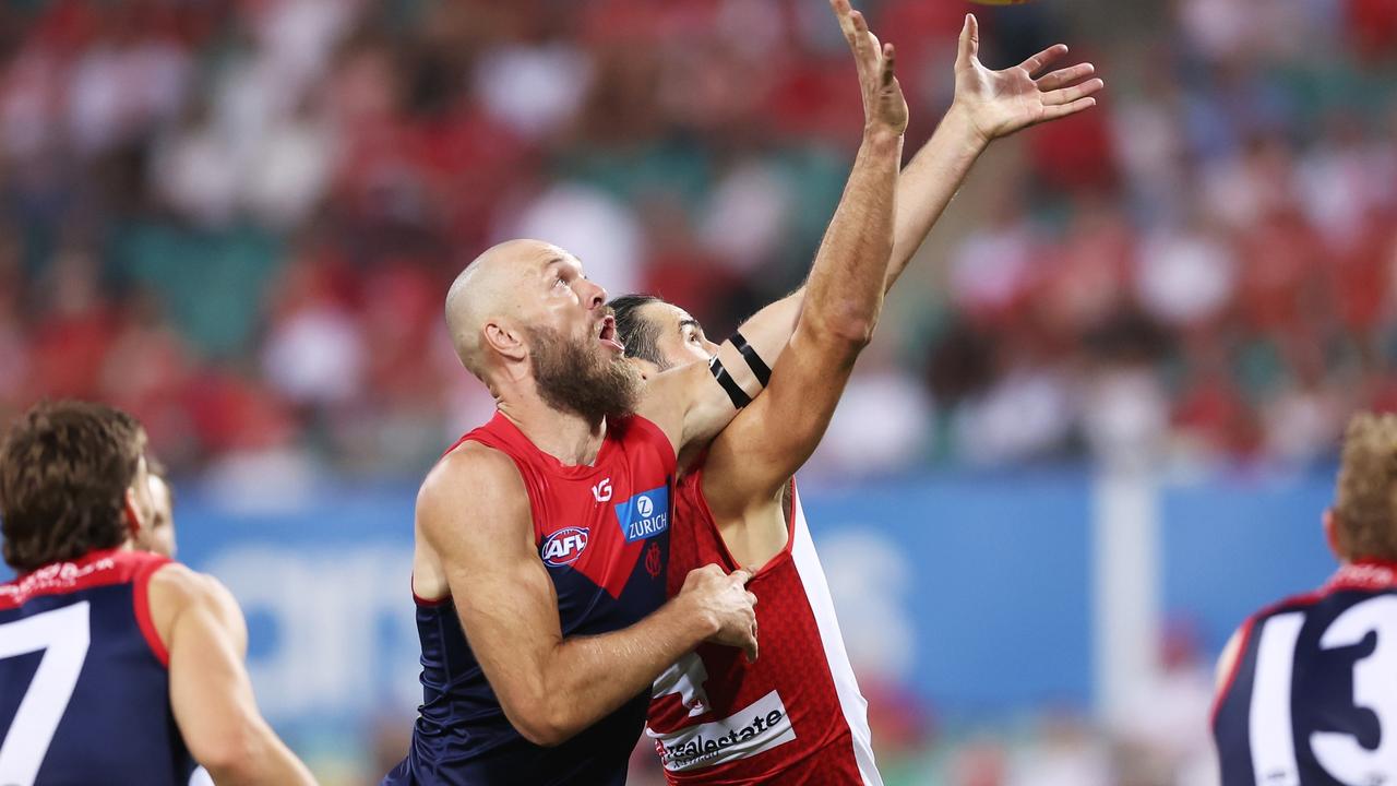 Max Gawn and Brodie Grundy resumed their famous rivalry on Thursday night. Picture: Matt King/AFL Photos/Getty Images