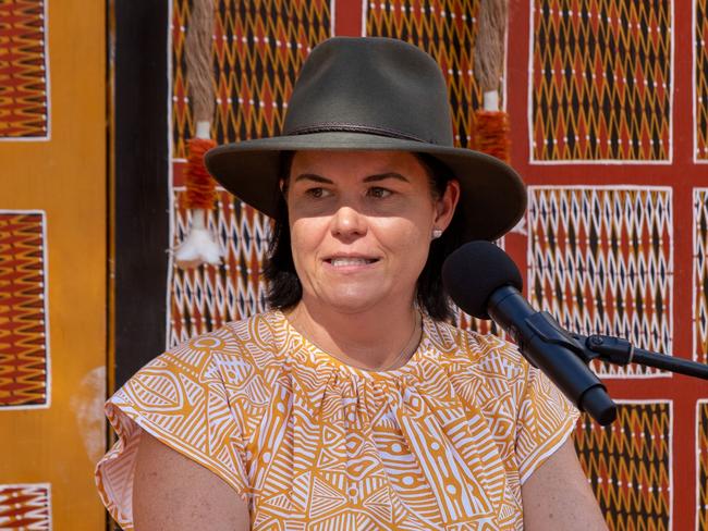 Chief Minister Natasha Fyles speaks at Yunupingu's memorial, May 18, 2023. Picture: Peter Eve / Yothu Yindi Foundation