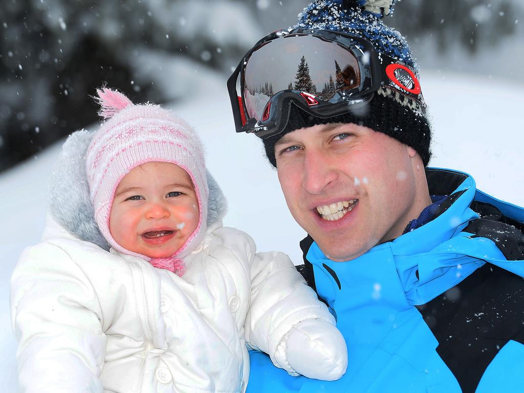 Prince William, Duke of Cambridge poses with his daughter Princess Charlotte during a private break skiing at an undisclosed location in the French Alps. Picture: Picture: WPA Pool/Getty