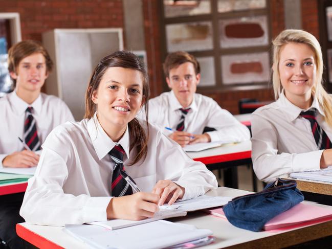 group of high school students in classroom