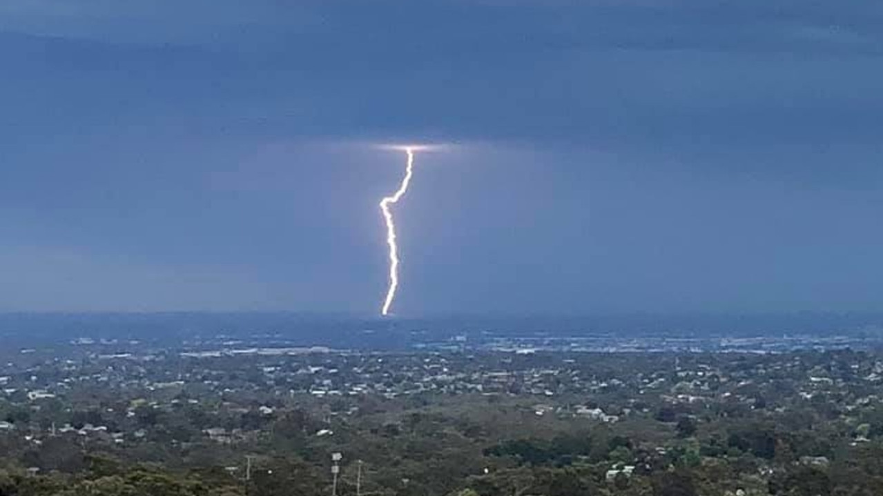 Lightning over Adelaide, seen from Banksia Park. Picture: Wendy Poole