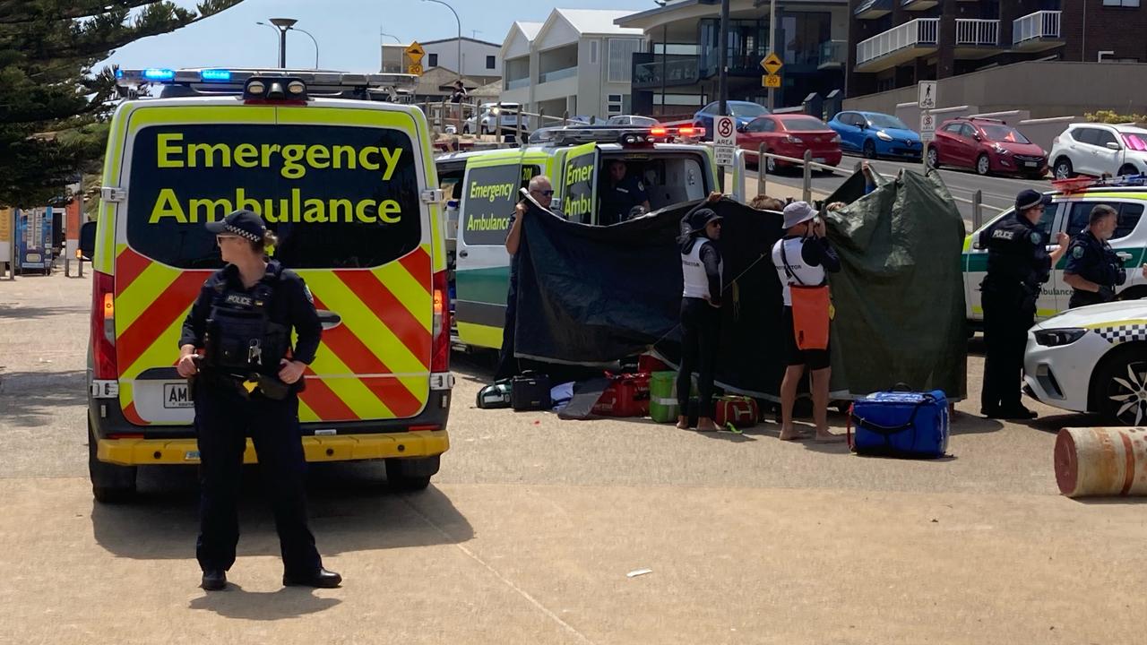 Police near the ambulance after the attack. Picture: 7 NEWS