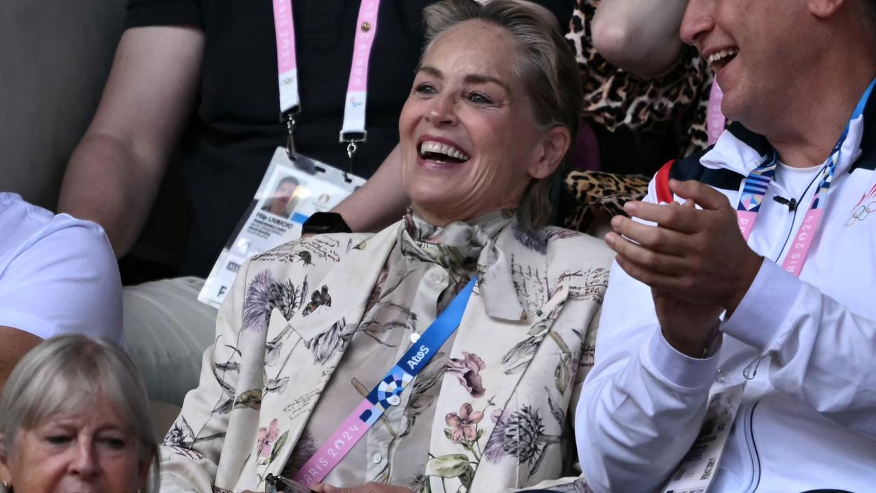 US actor Sharon Stone at the tennis gold medal match between Carlos Alcaraz and Novak Djokovic at Roland-Garros. Picture: AFP