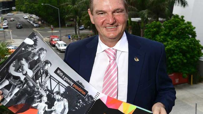 CULTURE VULTURE: Ipswich Mayor Paul Pisasale with a brochure for the Ipswich Performing Arts Centre that he will give to all political candidates. Picture: David Nielsen