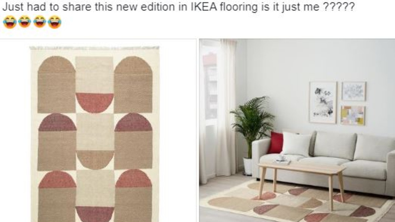 The woman noticed there was something shall we say – interesting – about the pattern on the Ikea rug. Picture: Facebook