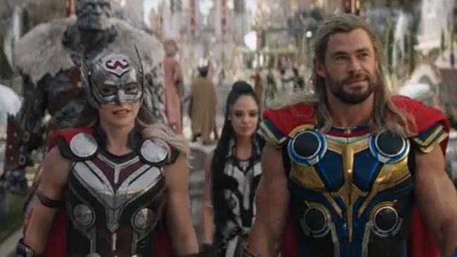 Natalie Portman and Chris Hemsworth in Thor: Love and Thunder, which will be released in theatres on July 8.