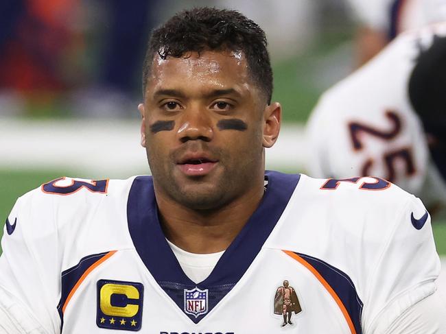 DETROIT, MICHIGAN - DECEMBER 16: Russell Wilson #3 of the Denver Broncos warms-up prior to a game against the Detroit Lions  at Ford Field on December 16, 2023 in Detroit, Michigan. (Photo by Gregory Shamus/Getty Images)