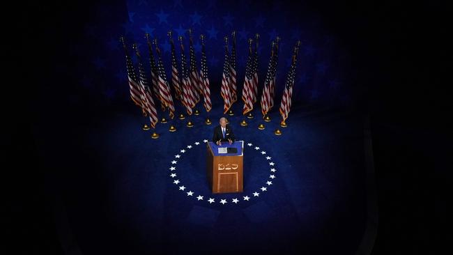 Democratic presidential nominee Joe Biden accepts the Democratic Party nomination for US president during the last day of the Democratic National Convention. Picture: AFP