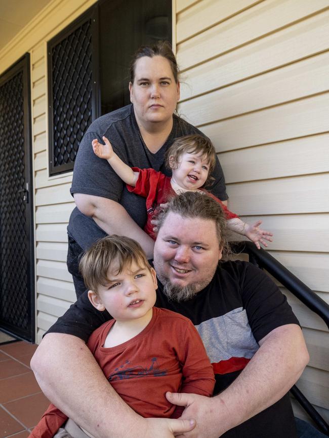 Kewan and Lisa Young with their kids River (1) and Lukas (3). Picture: Matthew Poon.