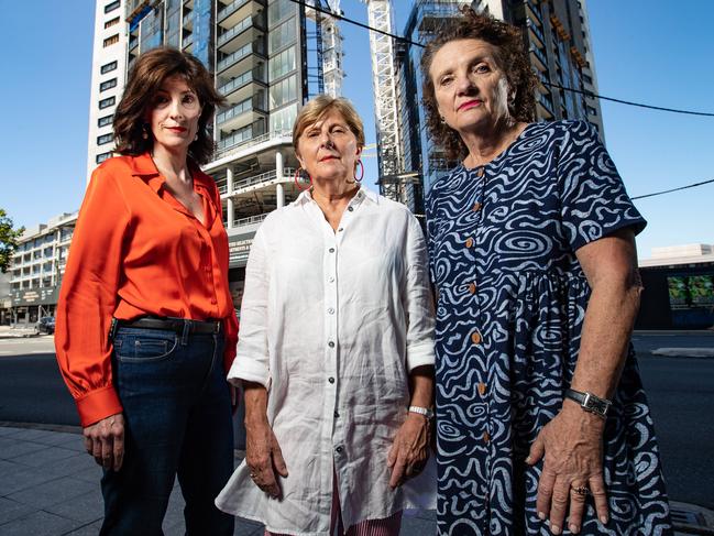 North shore residents Sue Wadley, Merri Southwood and former North Sydney mayor Genia McCaffery at the Pacific Highway. Picture: Julian Andrews