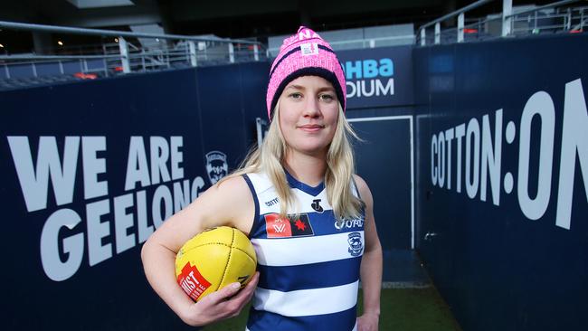 Geelong Cat AFLW player Annabel Johnson is a new ambassador for Breast Cancer Network Australia. Picture: Alan Barber