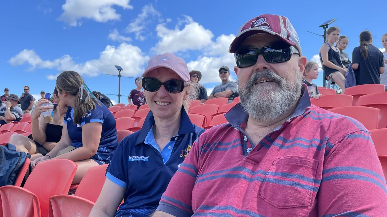 Rhonda Hannant and Joe Hannant at the round 1 BMD Premiership game between Western Clydesdales and CQ Capras.