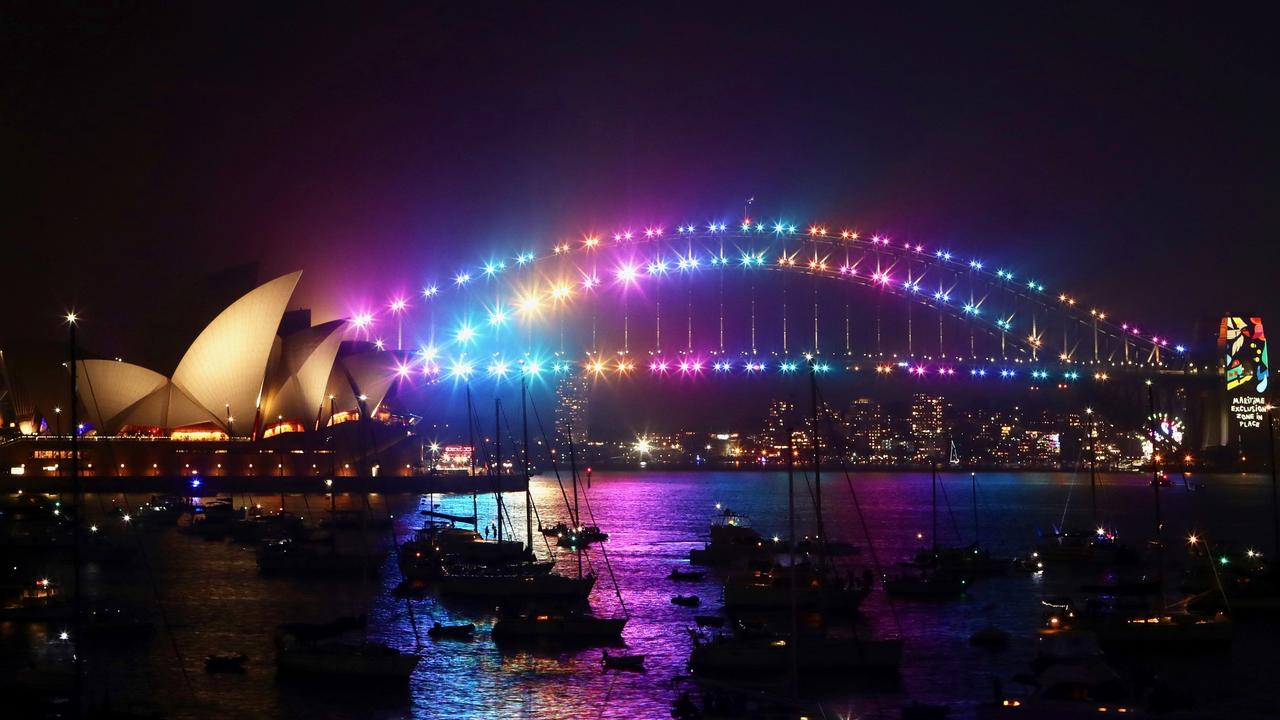 Midnight fireworks in Sydney at Mrs Macquarie’s Point on New Year’s Eve, 2017. Picture: Hollie Adams.