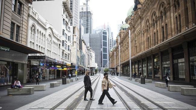 Locked down in Sydney: an empty George Street. Picture: John Feder