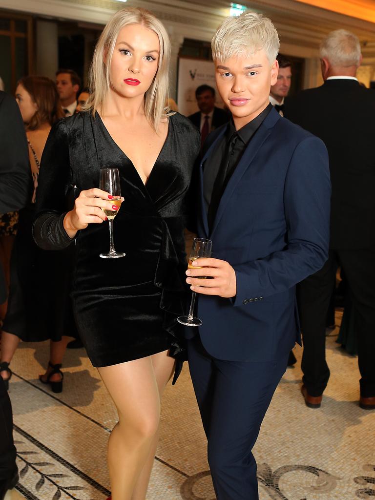 Bethan Ransfield with cousin Jack Vidgen at the Miss World Australia crowning at Palazzo Versace, Gold Coast. Picture: Richard Gosling/AAP