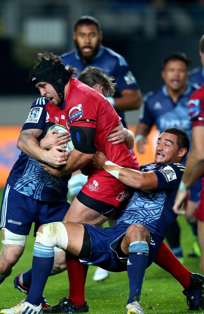 Ben Daley takes on the Blues defence at Eden Park last weekend.