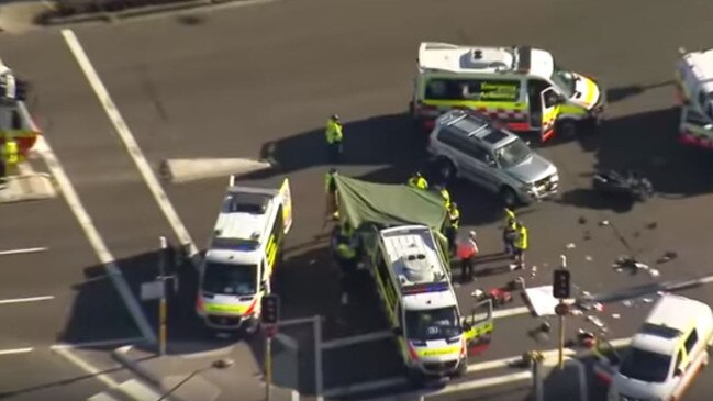 Emergency services at the scene of the crash last Friday. Picture: 7 News