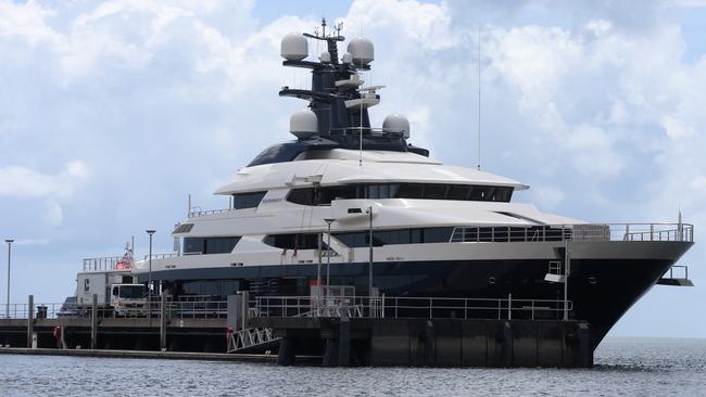 Superyacht MV Equanimity, owned by Malaysian billionaire Jho Low, at the Marlin Marina in Cairns in March last year. Picture: Stewart McLean