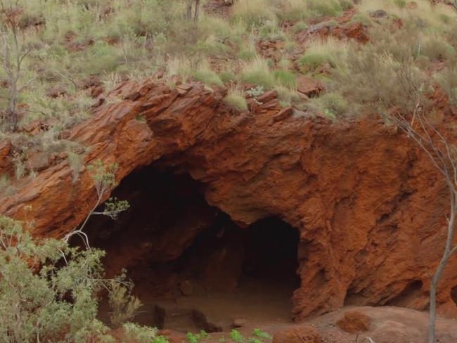 Rock shelters in Juukan Gorge, located in in Western Australia's Pilbara region. The caves in the Juukan Valley were excavated for archeological remains in 2014.