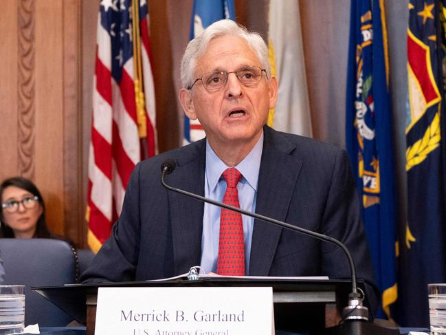 TUS Attorney General Merrick Garland speaks at the beginning of a meeting of the Justice Department’s Election Threats Task Force. Picture: AFP