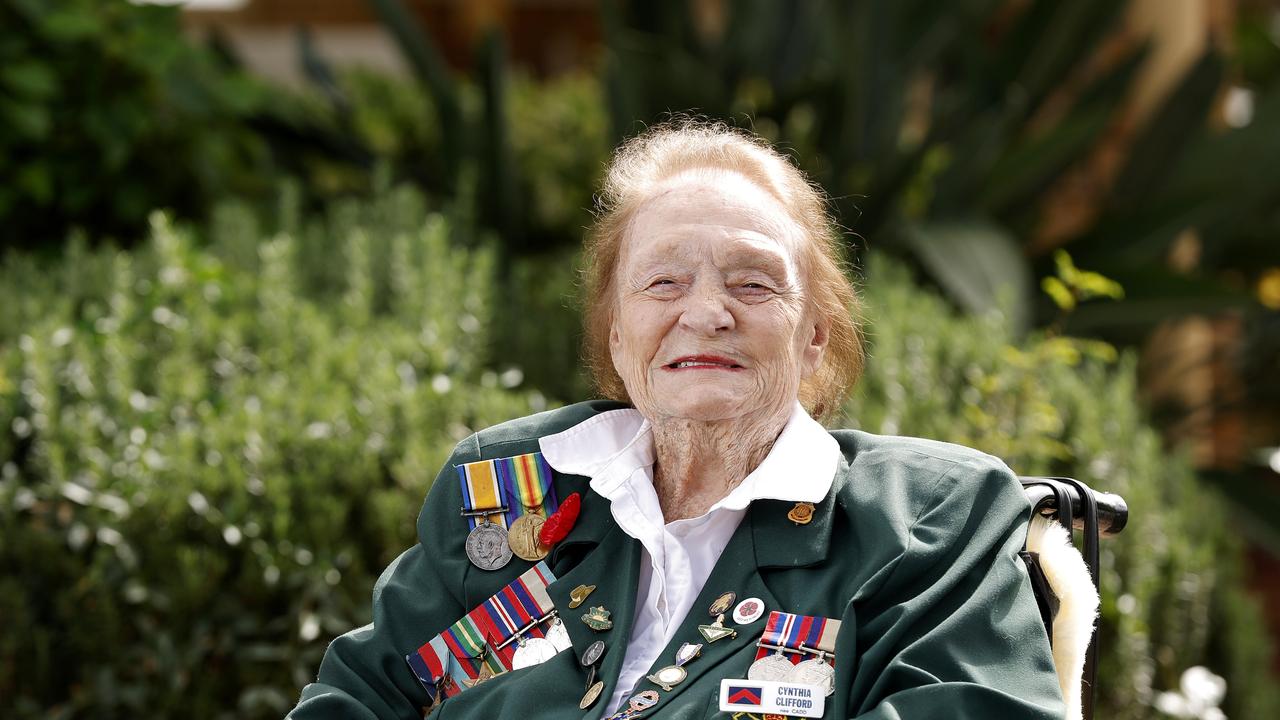 Centenarian Cynthia Clifford is one of the oldest World War II veterans in Brisbane. Picture: Josh Woning