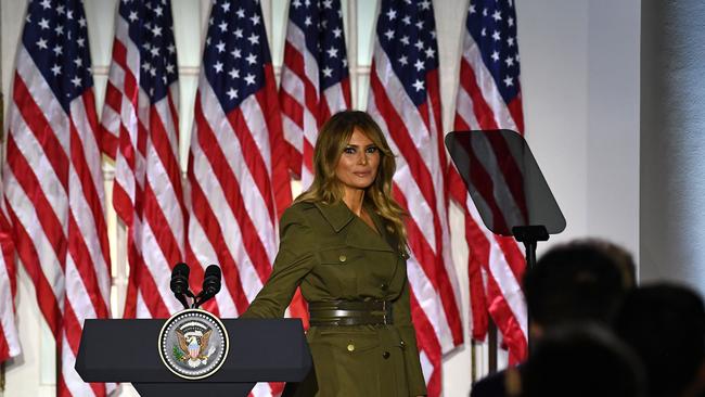 US first lady Melania Trump looks out to the Rose Garden audience after her address. Picture: AFP