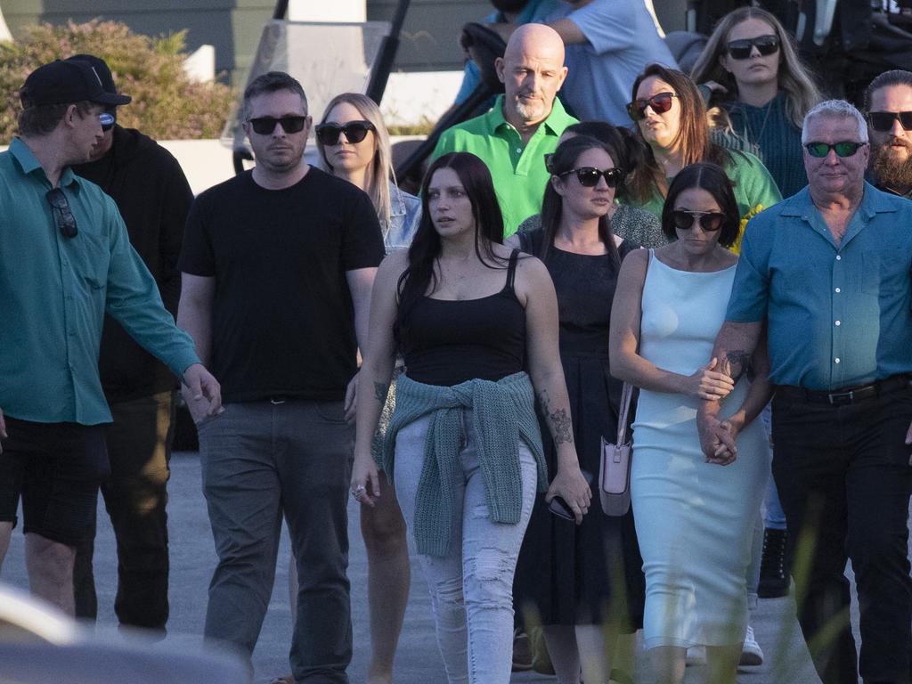 Kelly Wilkinson’s family and friends at the community vigil Monday afternoon. Picture: Nigel Hallett