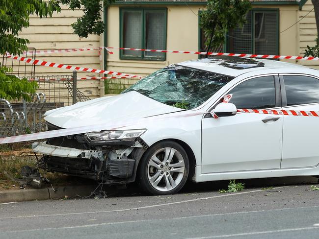 A car was hit by the truck on its way into the kindergarten. Picture: Ian Currie