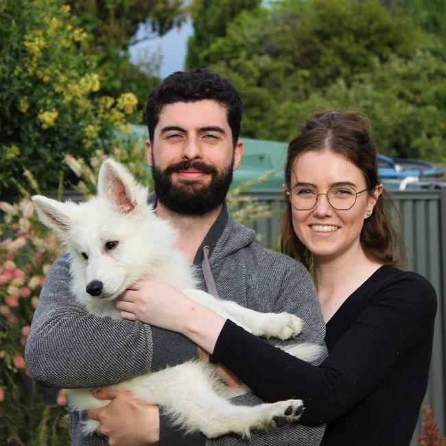 Aldinga women, Hayley with partner Ben Moore, who went into an induced coma, hours after arriving home from Bali. Picture: Facebook